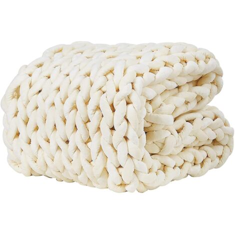 Couverture lestée rafraîchissante en tricot, jeté lesté en grosse maille fait main, beige (1/5)
