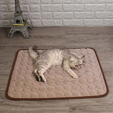 Tapis rafraîchissant en soie glacée pour chiens et chats - Coussin rafraîchissant pour niche - 62 x 50 cm - Marron (1/5)