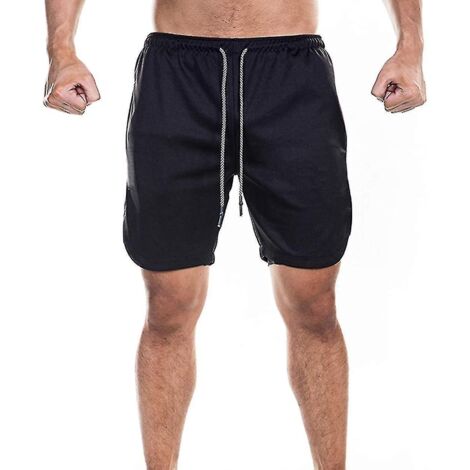 Short de sport 2 en 1 pour homme, idéal pour la course, la salle de sport et l'entraînement. Séchage rapide. Taille L, noir. (1/3)