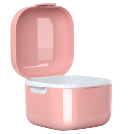 Boîte de rangement pour prothèses dentaires avec passoire, contenant de rangement et de nettoyage pour fausses dents, rouge Sakura (1/5)