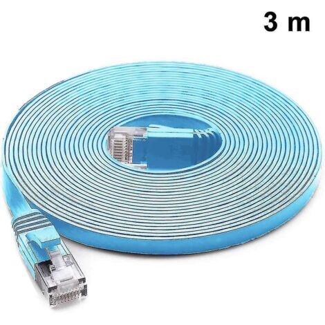 Câble Ethernet Cat 6 bleu de 3 m, câble LAN, câble réseau plat Cat6, câble FTP, accessoires de communication radio (1/4)