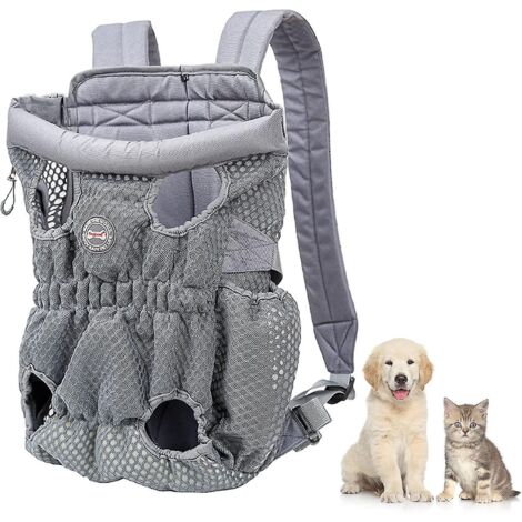 Sac de transport pour animaux de compagnie grande capacité (jusqu'à 10 kg), sac à dos confortable et ajustable (bleu) - L-gris (1/5)
