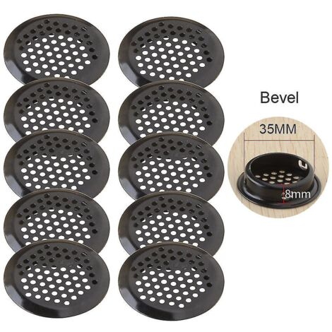 Lot de 10 grilles d'aération circulaires noires pour soffite, en acier inoxydable, 19-53 mm, à persiennes inclinées de 35 mm. (1/5)