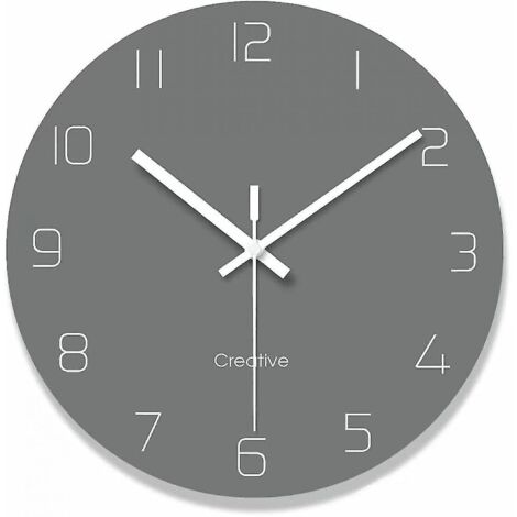 Horloge murale moderne de cuisine avec chiffres, horloge décorative ronde, horloge numérique silencieuse en verre à suspendre pour salon / 30 cm - Gris (1/5)