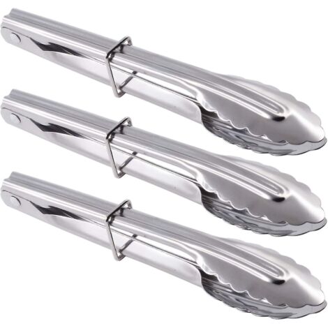Petites pinces de service en acier inoxydable, pinces à salade, couleur argentée (3 pièces) (1/5)