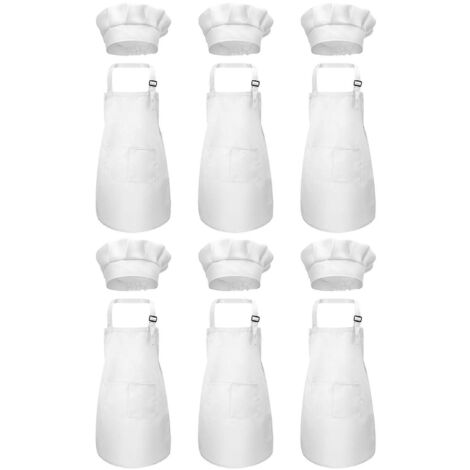 Ensemble de 12 pièces comprenant un tablier et une toque de chef, tablier enfant ajustable avec poches (blanc, convient aux enfants de 2 à 6 ans). (1/5)