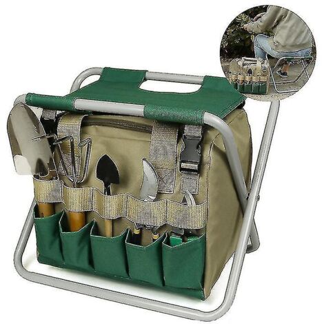 Sac à outils, chaise, ensemble d'outils de jardin avec siège pliant, siège de jardinier pliant avec outils (1/4)