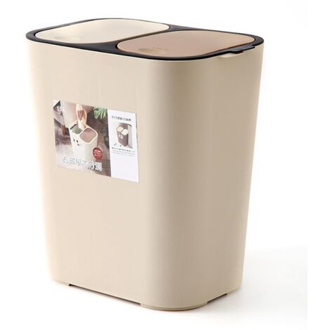 Poubelle de tri à double couvercle pour déchets humides et secs de cuisine, beige (1/5)