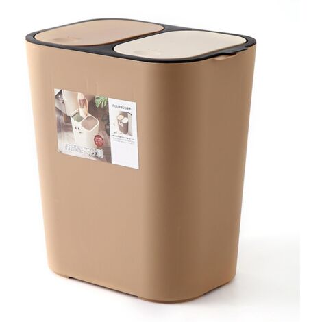 Poubelle de tri à double couvercle pour déchets humides et secs, idéale pour la cuisine et le café. (1/5)
