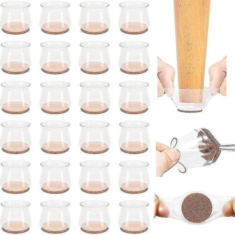 Protections pour pieds de chaise, 24 pièces, patins en silicone épais avec feutre, protections rondes/carrées pour pieds de chaise et de table (1/5)