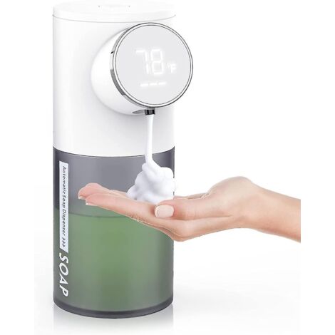 Distributeur de savon, distributeur automatique de mousse, distributeur de gel hydroalcoolique rechargeable sans contact avec capteur de mouvement, étanche IPX4, blanc (1/5)