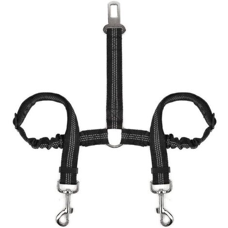 Ceinture de sécurité double pour chien, ceinture de sécurité double pour animaux de compagnie réglable avec élastique et bande réfléchissante, séparateur de ceinture anti-enchevêtrement dans le véhicu (1/5)