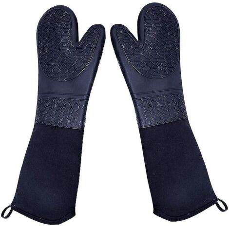 Gants de cuisine extra longs en silicone, robustes et de qualité professionnelle, résistants à la chaleur, pour barbecue (lot de 2). (1/5)