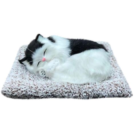 Chat en peluche réaliste, jouet qui miaule avec tapis en tissu, chat endormi, poupée en peluche, cadeau pour enfants (1/3)