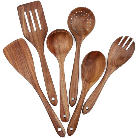 Ensemble d'ustensiles de cuisine en bois, 6 pièces, résistants à la chaleur et aux rayures (1/5)