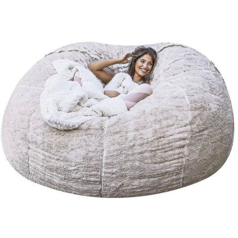Pouf Lazy Sofa en fausse fourrure - 135 cm x 65 cm - blanc (1/5)