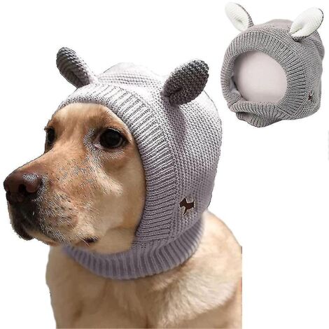 Bonnet tricoté pour chien Hmwy-pet avec oreilles de lapin, couvre-tête chaud d'hiver pour chiot, gris (1/3)