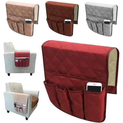 Organisateur d'accoudoir avec porte-télécommande et 5 poches pour canapé, fauteuil inclinable, rouge (1/4)