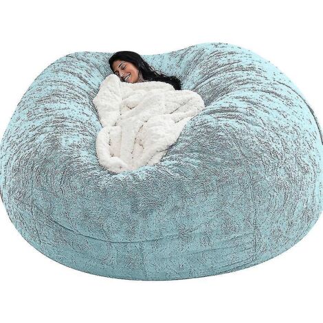 Pouf Lazy Sofa en fausse fourrure - 150 cm x 75 cm - bleu ciel (1/5)