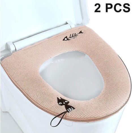 Lot de 2 housses de siège de toilette avec fermeture éclair, lavables, couleur beige. (1/5)