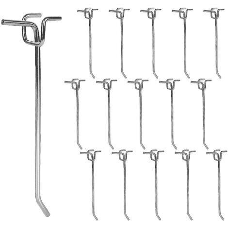 15 crochets pour panneau perforé, crochets métalliques perforés de 15 cm, crochets robustes pour étagères suspendues. (1/5)