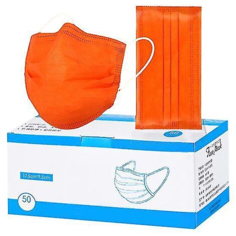 Masques faciaux jetables noirs à 3 plis avec filtre et élastiques auriculaires (50 pièces), orange (1/4)