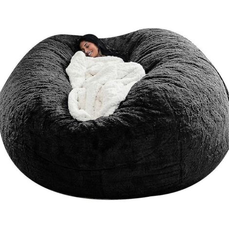 Pouf Lazy Sofa en fausse fourrure - 150 cm x 75 cm - noir (1/5)