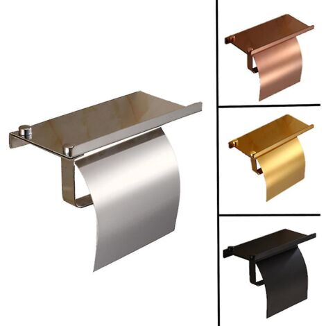 Porte-rouleau de papier toilette avec étagère, en acier inoxydable, or rose (1/5)