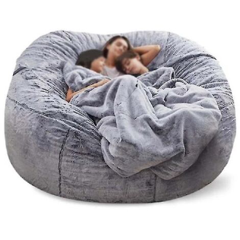 Pouf Lazy Sofa en fausse fourrure - 135 cm x 65 cm - Gris neige (1/5)