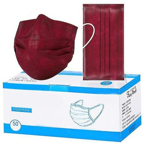 Masques faciaux jetables noirs à 3 plis avec filtre et élastiques auriculaires (50 pièces), marron (1/4)