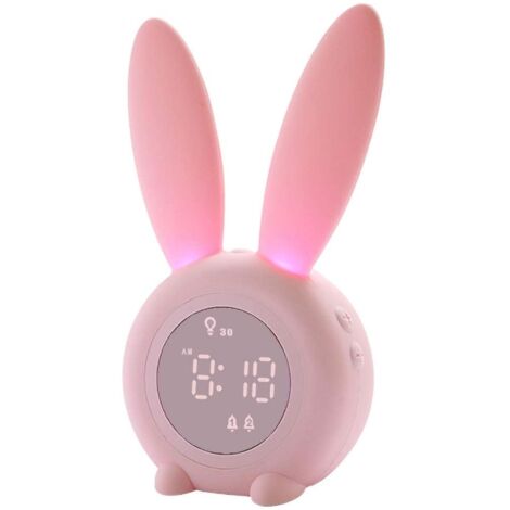 Réveil enfant Shxx, veilleuse, 5 sonneries, calendrier avec température, commandes tactiles et fonction snooze, rechargeable A906-129 Rose (1/5)