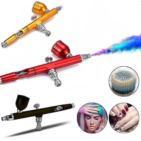 Kit de pistolet à peinture aérographe à double action et alimentation par gravité pour maquillage, nail art, tatouage, décoration de gâteaux, pulvérisateur d'oxygène doré (1/5)