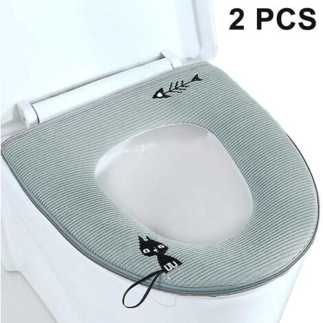 Lot de 2 housses de siège de toilette avec fermeture éclair, lavables, couleur grise. (1/5)