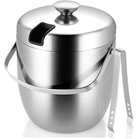 Seau à glace de 2,8 l, seau à glace à double paroi en acier inoxydable isolé avec couvercle et pince à glace en acier inoxydable, refroidisseur à vin de grande capacité. (1/5)