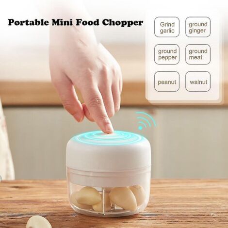 Mini hachoir à légumes de cuisine rechargeable par USB, hachoir à ail, broyeur, gadget (blanc, 100 ml) (1/4)