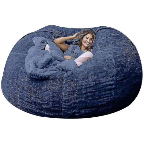 Pouf Lazy Sofa en fausse fourrure - 150 cm x 75 cm - bleu marine (1/5)