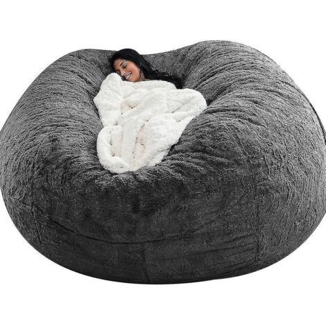 Pouf Lazy Sofa en fausse fourrure - 150 cm x 75 cm - gris foncé (1/5)