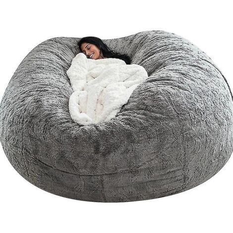 Pouf Lazy Sofa en fausse fourrure - 150 cm x 75 cm - Gris clair (1/5)