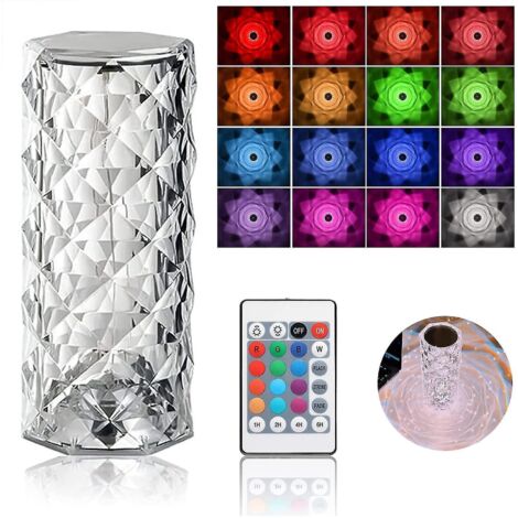 Lampe de table Crystal Diamond, lampe tactile rechargeable USB 16 couleurs, veilleuse avec télécommande (1/5)