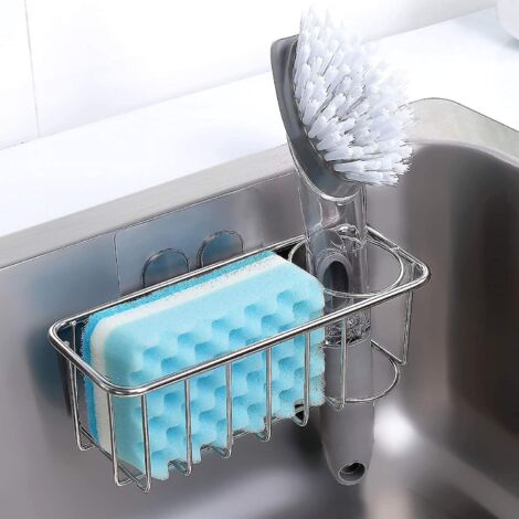 Porte-éponge pour évier - Porte-éponges d'évier de cuisine, porte-brosse 2 en 1, porte-éponge étanche en acier inoxydable SUS 304 antirouille, sans perçage (1/5)