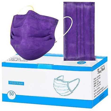 Masques faciaux jetables noirs à 3 plis avec filtre et élastiques auriculaires (50 pièces), violet (1/4)