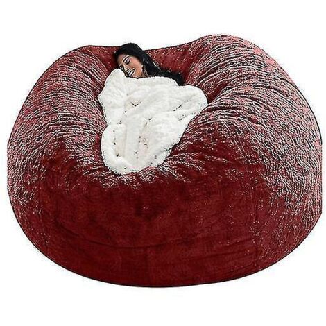 Pouf Lazy Sofa en fausse fourrure - 150 cm x 75 cm - bordeaux (1/5)