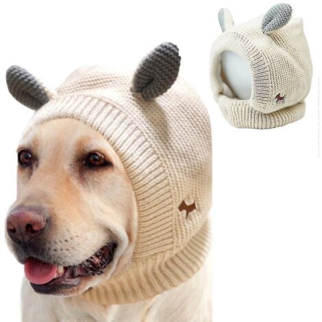 Bonnet tricoté pour chien Hmwy-pet avec oreilles de lapin, couvre-chef chaud d'hiver pour chiot, beige (1/5)