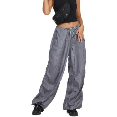 Pantalon cargo baggy Harajuku pour femme, style Y2K vintage, jogging, pantalon de survêtement hip-hop sportif streetwear - L - Gris (1/5)