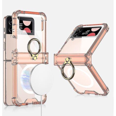 Étui magnétique transparent compatible avec Samsung Galaxy Z Flip 4 avec protection de charnière MagSafe, orange transparent (1/5)