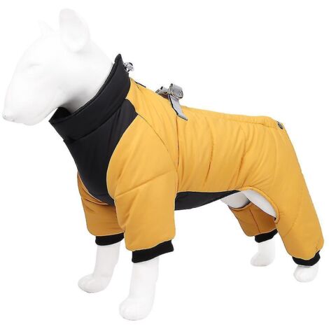 Manteau d'hiver pour chien avec anneau en D pour les pattes, imperméable et réfléchissant, combinaison coupe-vent doublée en coton chaud pour petits chiens (ML-jaune). (1/3)