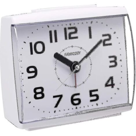 Réveil analogique pour seniors, silencieux (sans tic-tac), avec fonction snooze et rétroéclairage, alarme sonore progressive, grands chiffres pour une lecture facile, fonctionne sur piles, blanc (1/4)