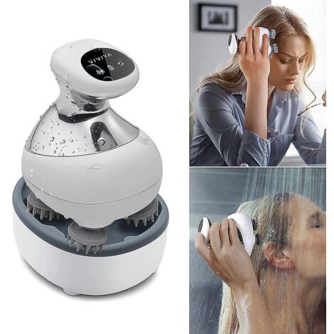 Masseur de cuir chevelu électrique avec lumière LED et vibration, masseur de cuir chevelu portable et étanche avec 8 griffes de massage, masseur de tête rechargeable pour une utilisation quotidienne. (1/5)