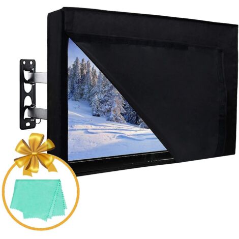 Housse de protection extérieure pour téléviseur 60-65 pouces avec rabat avant pour regarder la télévision les jours de pluie, chiffon de nettoyage inclus, noir (1/5)