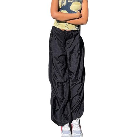 Pantalon cargo baggy Harajuku pour femme, style vintage Y2K, jogging hip-hop, survêtement streetwear - Taille S - Noir (1/5)